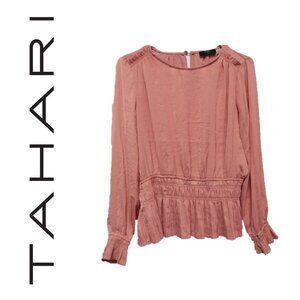 T Tahari dusty rose pleated, smocked waist blouse (M) - NWT